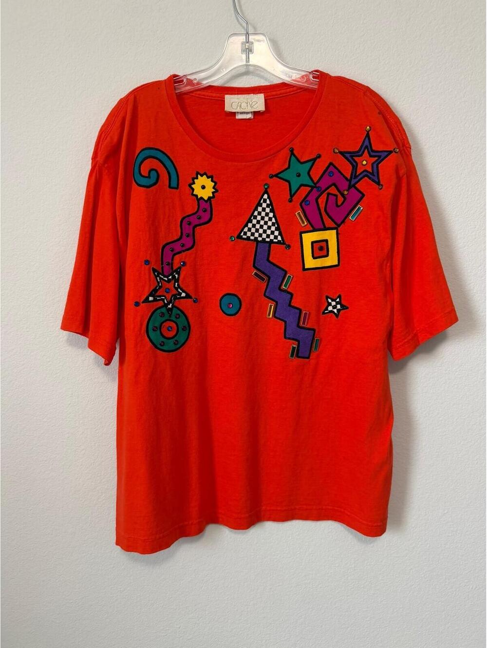 Cache Vintage Short Sleeve Round Neck 100% Cotton Abstract T-Shirt One Size